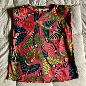 Farm Rio Sleeveless Macaw Tee Coral Pink Womens XS Relaxed Cotton Tank Tropical